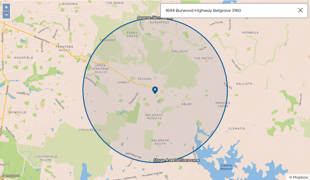 5 Km Map Radius - Puffing Billy