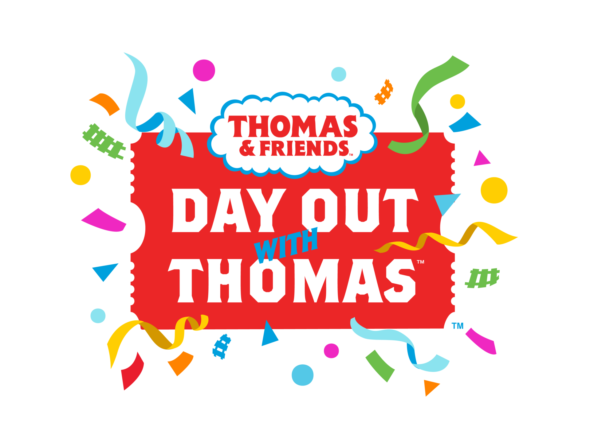 Day Out With Thomas logo representing the Party Tour theme, with colourful confetti around the generic logo.