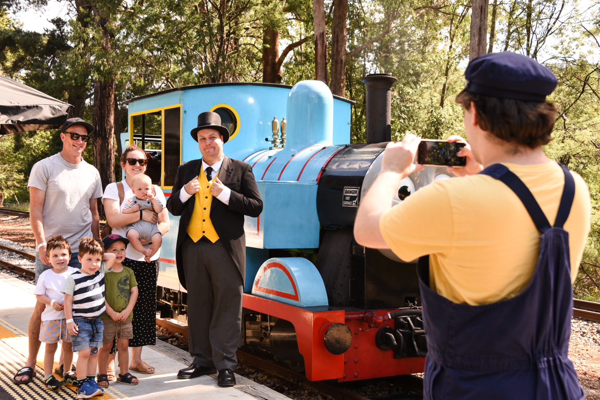 Photo opportunities with Thomas and Sir Topham Hatt outside Puffing Billy's Visitor Centre