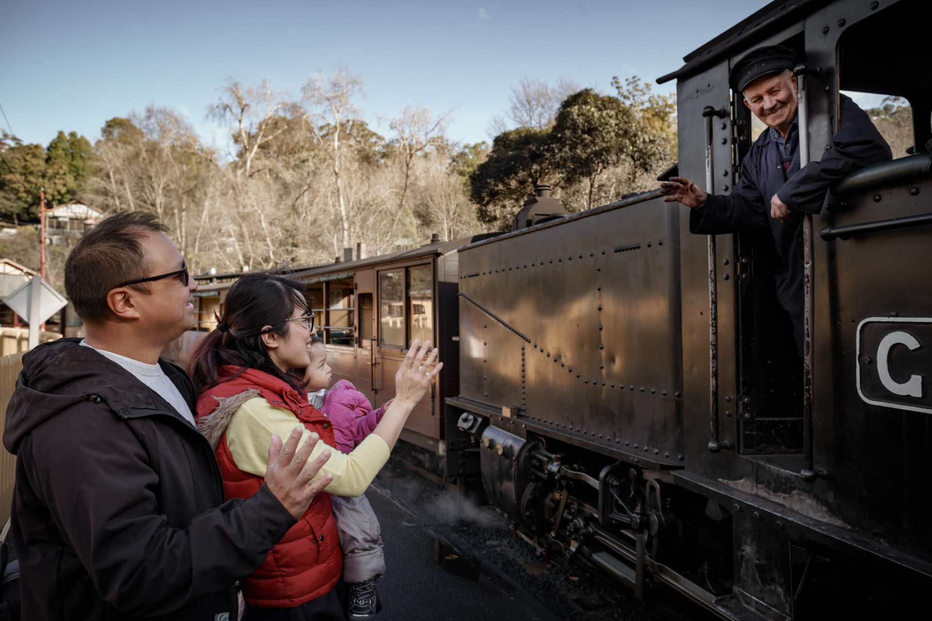 Puffing Billy family at locomotive