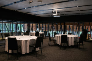 Lakeside Visitor Centre's Multipurpose Room. The view of the adjacent Lakeside Hall can be seen thorough the panoramic windows.