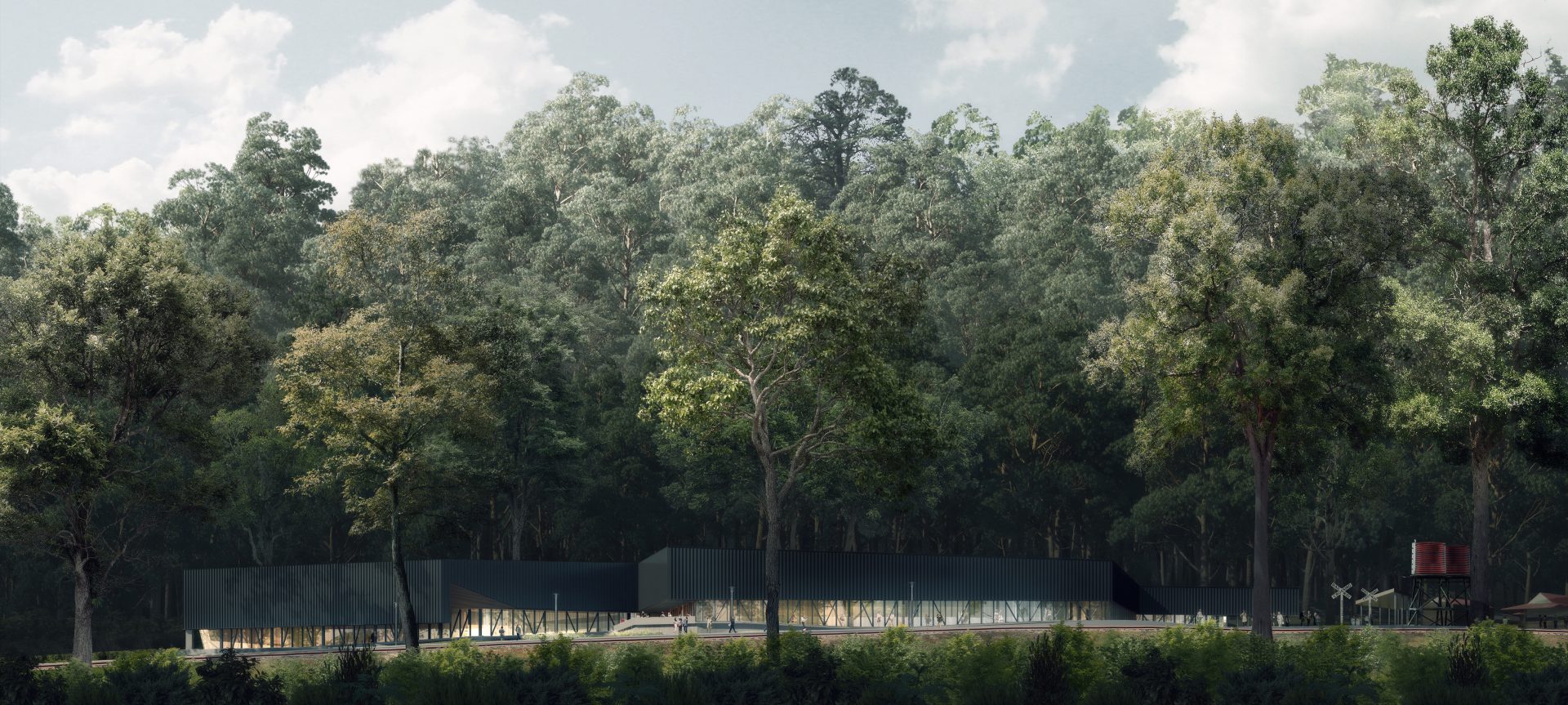 Render showing an external view of the Lakeside Visitor Centre