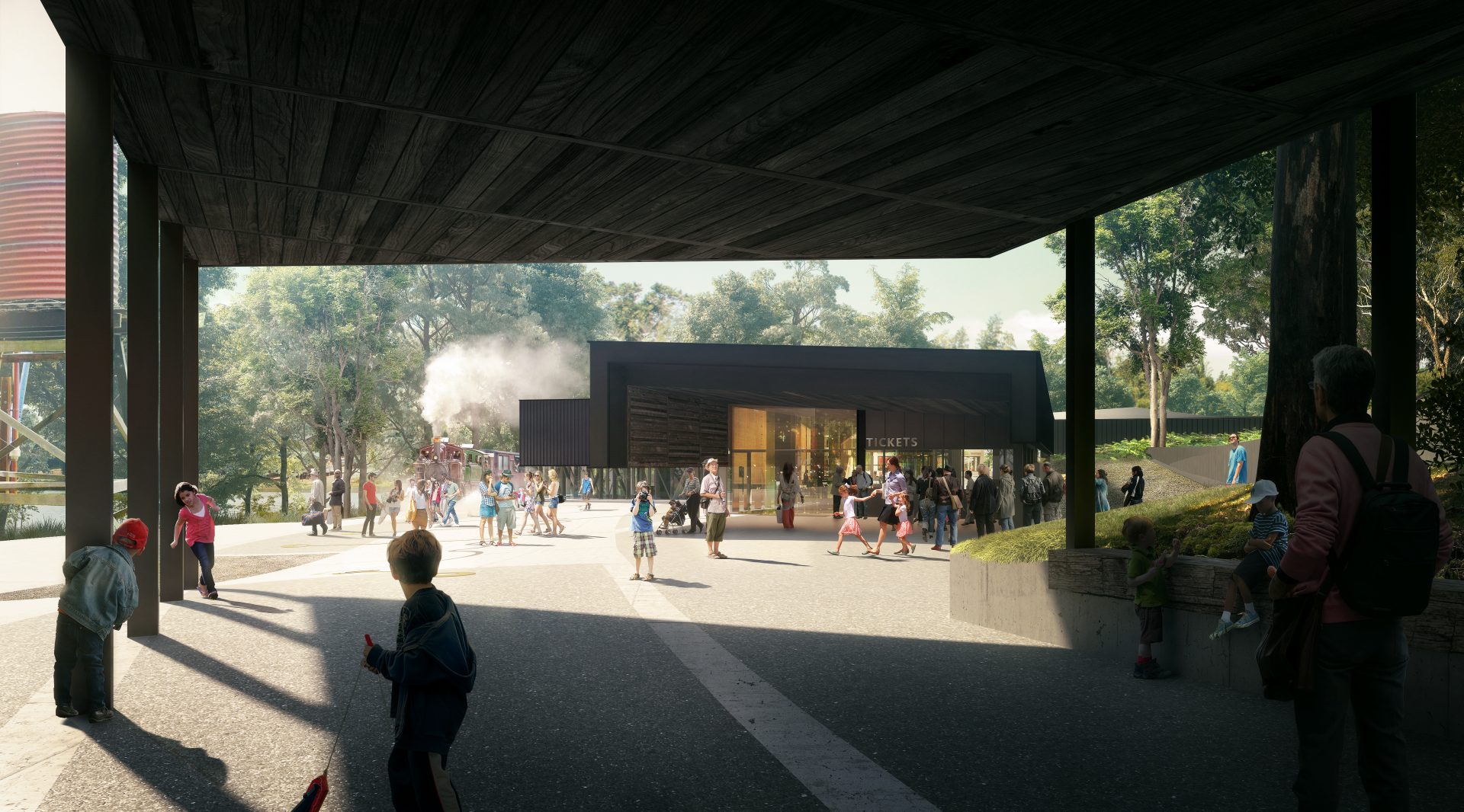 Render showing Puffing Billy's Visitor Centre Entrance