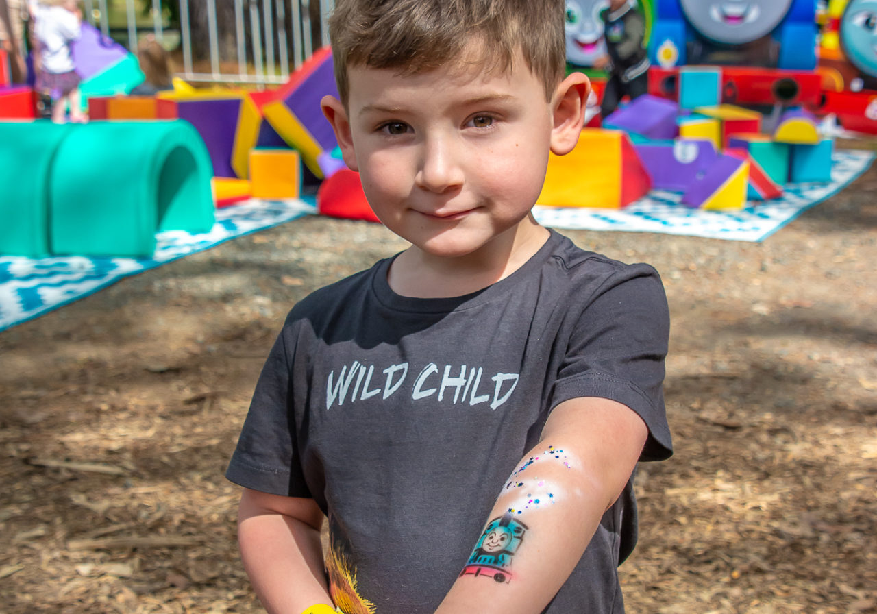 Boy Shows Off His Airbrush Tattoo At The Outdoor Play Pod At Day Out With Thomas