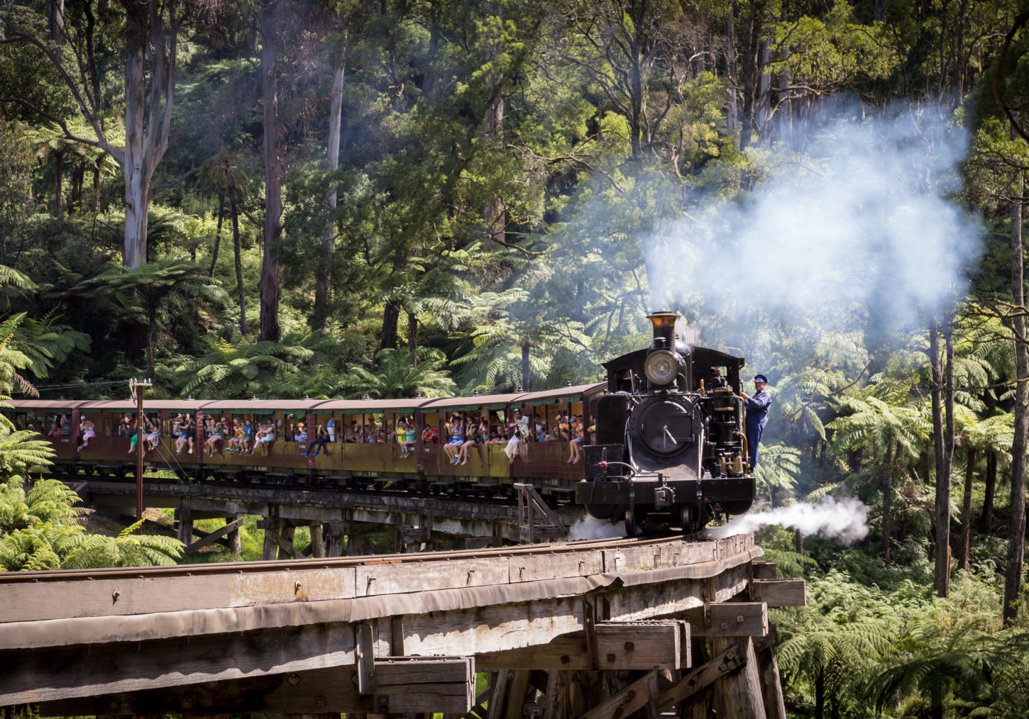 14A thunders across the Monbulk Creek trestle bridge with a train for Gembrook.